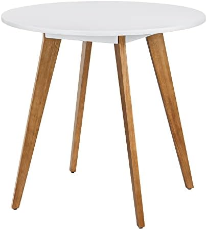 Удобен Малък кухненска маса - Кръгла маса на 31,5 инча, бяла маса с тапицерия от орехово дърво, в модерен стил от средата на