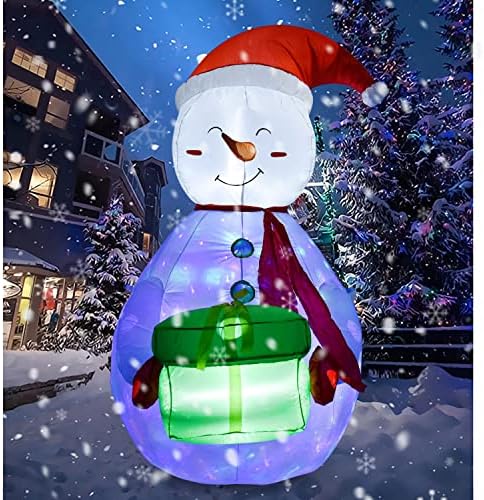 Lvydec Осветен Надуваем Снежен човек Коледна Украса Междина - 6 фута Надуваем Снежен човек с Голям подарък кутия и вградени