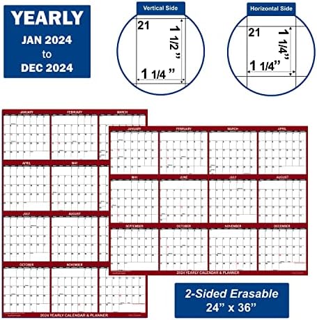 Стенен Календар SwiftGlimpse 2024 24 x 36, Ödevi в сгънат вид, Годишен Стенен Планер на 12 месеца, Обратими, Хоризонтален /
