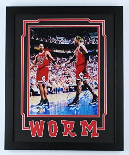 Денис Родман, Подписано Снимка в рамка 11x14 с Автограф от JSA Authentic Bulls 8 Червей - Снимки на NBA С автограф