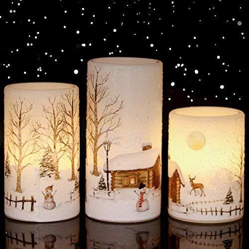 Беспламенные Блещукащите Свещи в рождественском стил Eldnacele Snowman с Автоматичен Таймер за дневен цикъл, Бели Led Свещи на Полюсите, захранван с батерии, Етикети във фор