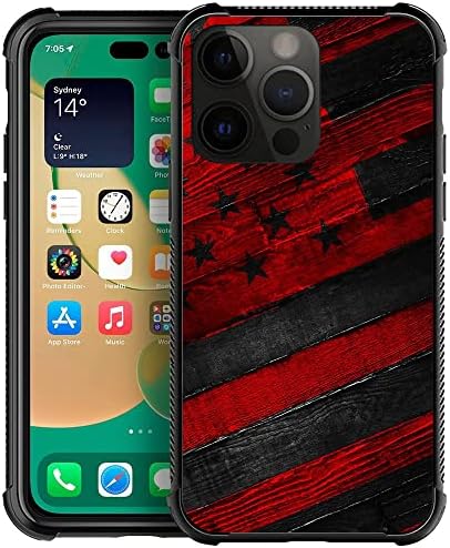 DJSOK е Съвместим с калъф за iPhone 14 Pro Max, черно-червено Дърво, Флага на сащ, Чехлами за iPhone 14 Pro Max за мъже и