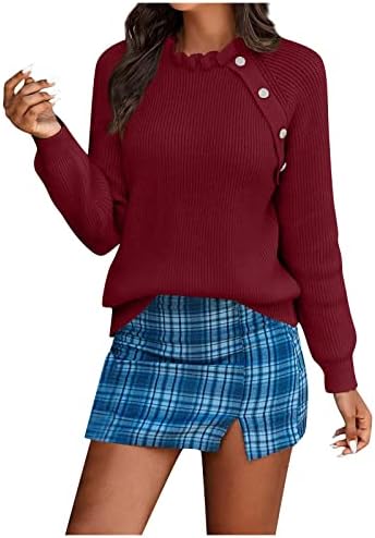 Дамски Пуловери, Пуловер, Есенно-Зимния Моден Обикновен Пуловер с Дълъг ръкав и копчета, с една вълнообразна деколте, Оверсайз
