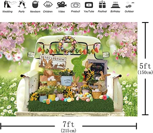 Hilioens 7 × 5 метра Пролетен Великденски Фон за Снимки Камион Градински Яйца Цвете Сакура Новородено Фон за Душата