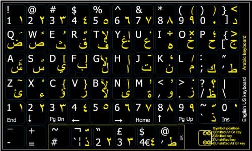 Надписи на арабо-английска клавиатура 4Keyboard Непрозрачни ВЪРХУ черен фон за настолни компютри, лаптопи и тетрадки