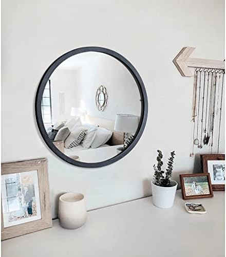 JJUUYOU Стенно огледало в черен кръг, кръгло стенно огледало за баня, подвесное кръгло огледало за всекидневната, тоалетна масичка, спалня