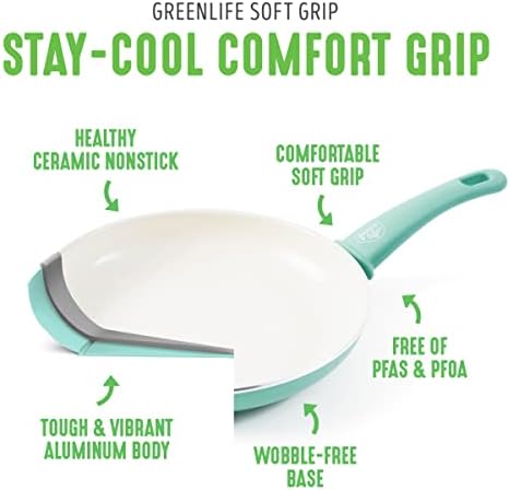 Комплект тенджери GreenLife Soft Grip Healthy с керамично незалепващо покритие, обем на 1 кв. км. и 2 кв. м, с Капаци,