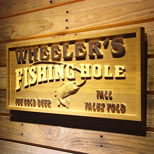 ADVPRO wpa0127 Името на Персонални Табела с Гравиран върху дърво Fishing Hole Bass Fish - Голяма series 26.75x 10,75