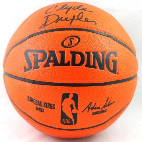 Баскетбол Сполдинг с автограф Клайд Дрекслър - Свидетел на JSA * Баскетболни топки черен на цвят, с автограф