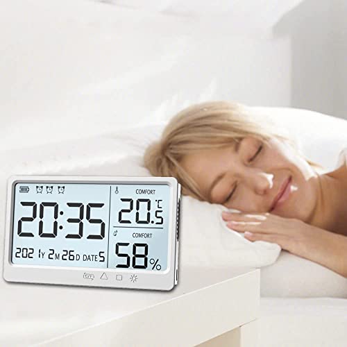 Стаен Термометър, влага, Точен Дигитален Влагомер с LCD подсветка, 3 Алармата - Многофункционален Сензор за Контрол на температурата и влажността, за дома, офиса, Спал