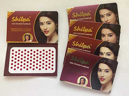 ЧЕРВЕНИ Етикети Shilpa Vive КУМКУМ (5 бара) Малък размер 8 (диаметър 3 мм)