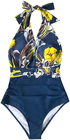 Бански костюм Yubnlvae за Жените, едно Парче, Плюс Размера на Пълно Покритие, V-образно деколте, Вратовръзка-боя се, 2023, Летен Моден Бански За Плажа