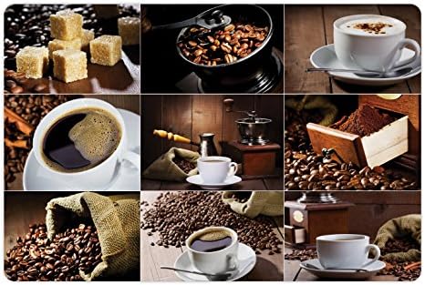 Foldout Кафе подложка за домашни за храна и вода, Различни Снимки Кафеени чаши и Торбички чай с препечени зърна, Колаж от Захарни