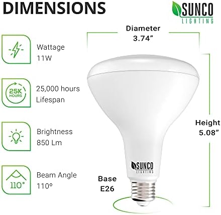 Led лампи Sunco BR30, Прожектори за помещения с Мощност 11 W, еквивалент на 65 W, топло бяла 3000 ДО 850 LM, Цокъл