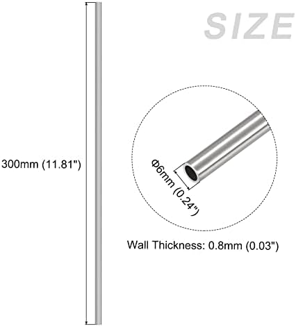 Тръба от неръждаема стомана METALLIXITY 304 (6 mm OD x 0,8 мм Стена T x 300 mm L) 3 бр., Пряка Тръба за домашна