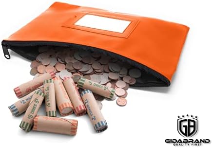 Чанта за банкови депозити с цип | 11x6 инча | Orange | От здрава изкуствена кожа, за Чантата за чекове за мъже и Жени, с прозорец
