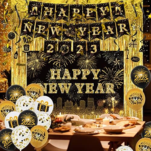 Аксесоари за парти в навечерието на Нова Година 2023, Комплект Бижута От Новата Година 2023, Черно и Злато - Банер