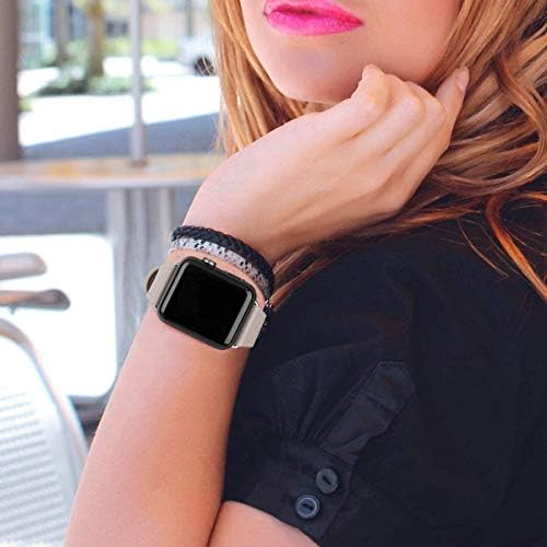 JIKE е Съвместим с каишка на Apple Watch Band 38 мм, 40 мм 41 мм от естествена кожа, съвместим със серия от Apple Watch