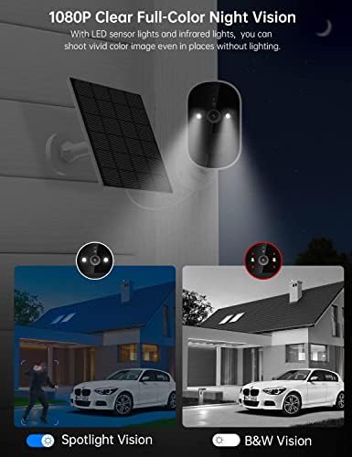 Безжични Външни Слънчеви камери за сигурност Reobiux, WiFi камера за сигурност 1080P 2,4 Ghz с функция за откриване на PIR и Сирена, се Захранва от слънчева батерия, 2-Лентов звук