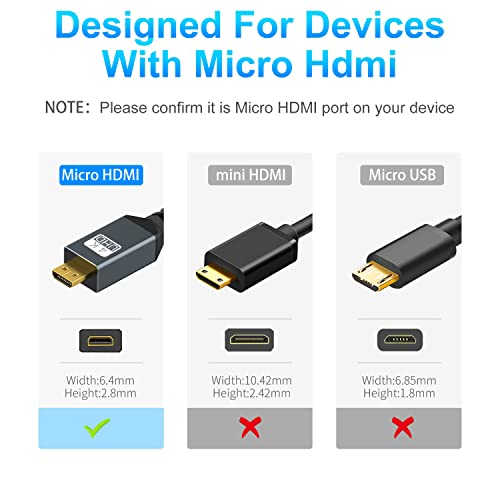 Кабел Twozoh с Дължина 4K Micro HDMI-HDMI 15 ФУТА, Високоскоростен Сплетен Кабел Full HDMI-Micro HDMI с поддръжка