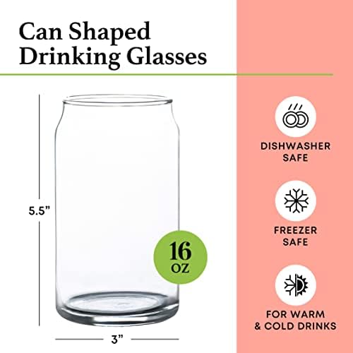 бирени чаши във формата на банките на 16 унции (6 опаковки) - Стъклени чаши, подходящи за измиване в съдомиялна машина