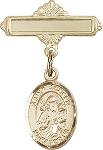 Детски икона Jewels Мания чар на Свети Йосиф и полирани игла за бейджа | Детски иконата със златен пълнеж с чар Свети