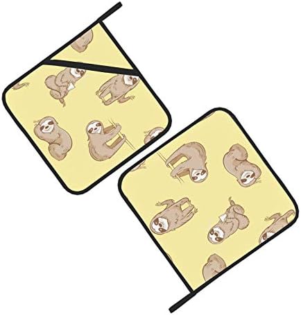 Прекрасен Cartoony Ленивец Топлоустойчива Подложка Огнеупорни Титуляр за Тигани 2 бр Набор от Притежателите на Тенджери 8 × 8 Инча за Готвене и Печене