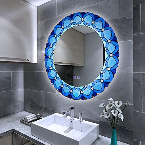 Led Огледало за баня Chende 26 x 26, Кръгло Огледало с осветление, Настройка 3 светли цветове и функция за Защита от