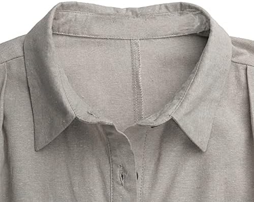 Женствена Рокля-риза с Къс Ръкав и V-образно деколте и Копчета, Ежедневното Памучно семе и Лененото Рокля, Однотонное