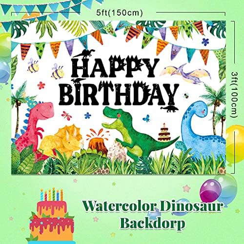 5x3 фута Акварел Фон с Динозавром, Украса за Парти в Джунглата на Динозаврите, Украса за Рожден Ден за деца, Банер