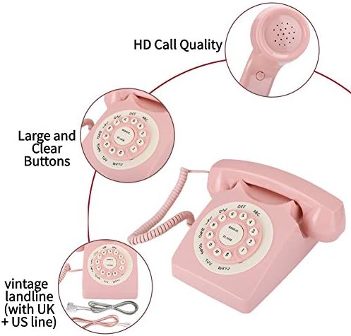 Ретро Настолен Телефон, Качеството на разговора HD Ретро Кабелен Телефон Розова Украса на Домашния Офис, Поддържа Съхраняване