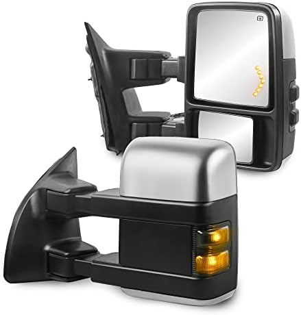 Буксировочное огледало MOSTPLUS, съвместимо с 1999 2000 2001 2002 2003 2004 2005 2006 2007 Ford F250 F350 F450 F550 Сверхмощное мощно огледало с нагревател с led осветяване на завоя (опаковка от 2)