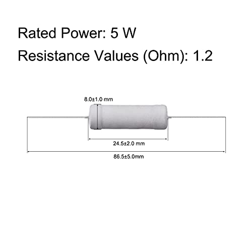 uxcell 10 бр. Резистор 1,2 Ома, 5 W, Филм Резистори от метален окис с толеранс 5%, Олово, Огън за електронни проекти