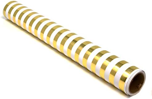 Ролка Амбалажна хартия на ивици от Златно Фолио в Бяло и Мини Ролка за Опаковане на Подаръци в Метална Златна Лента,