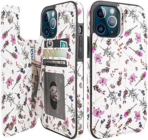 HAOPINSH за iPhone 12 Pro Max Калъф-портфейл с държач за карти, Розово-Син Калъф с панти капак с мрамор модел, Калъф-поставка
