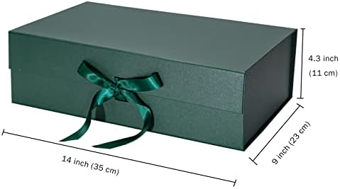 WRAPAHOLIC 2 бр. Зелена Подарък кутия със сатенена панделка, 14x9x4,5 Инча, Сгъваема Подарък Кутия с Магнитна Закопчалка
