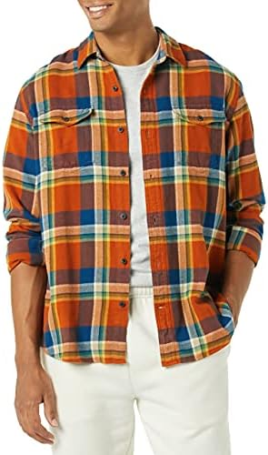 Мъжки фланелевая риза Essentials Обичайните размери с дълъг ръкав и Два джоба