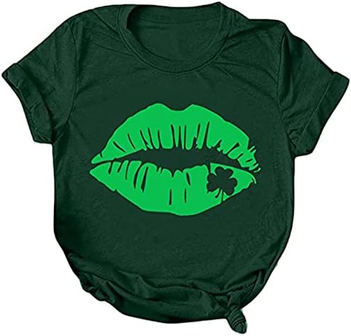 Секси устните Ирландската Тениска със Зелени Трилистником на Деня на Св. Патрик, Женска Тениска с кръгло деколте