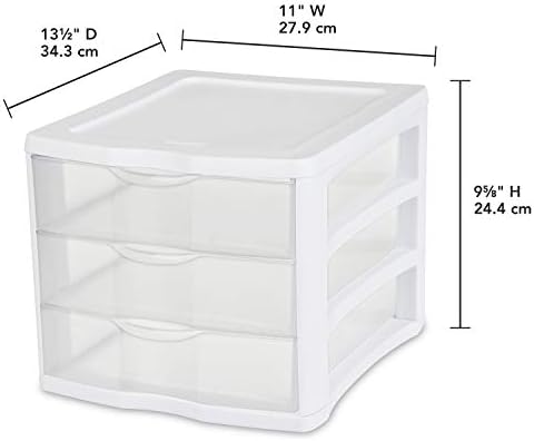 Sterilite 17918004 Блок с 3 чекмеджета, Бяла рамка с прозрачни чекмеджета, опаковка от 4 броя и Akro-Mils 10124, Шкаф за съхранение на пластмасови детайли с 24 чекмеджета и шкаф за бро