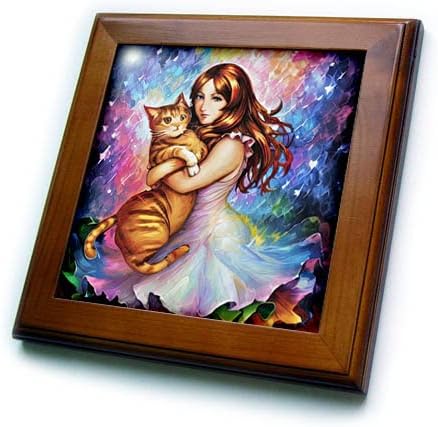 3. Красива жена с Червено котка в ръцете си. Положителен подарък. - Плочки, в рамката (ft-375987-1)