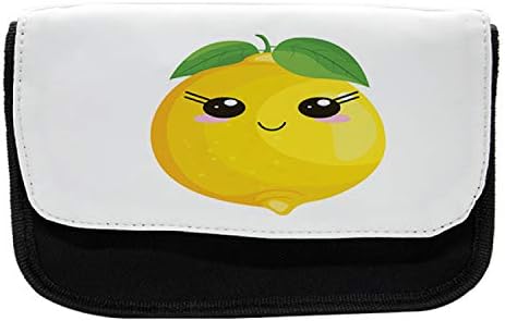 Молив случай Ambesonne Lemons, Опростен Citrus Kawaii, Тъканно Чанта за Моливи с двоен цип, 8,5 x 5,5, Лаймово-зелена