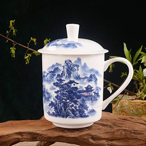Изящни Керамични Чаена чаша ръчна изработка с капак (Инфинити модел) От китайския Цзиндэчжэньского на Синьо-бял порцелан